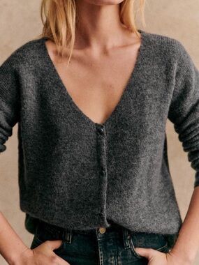 Sezane Barry Cardigan Sweater Charcoal Grey Alpaca Wool Blend XXS